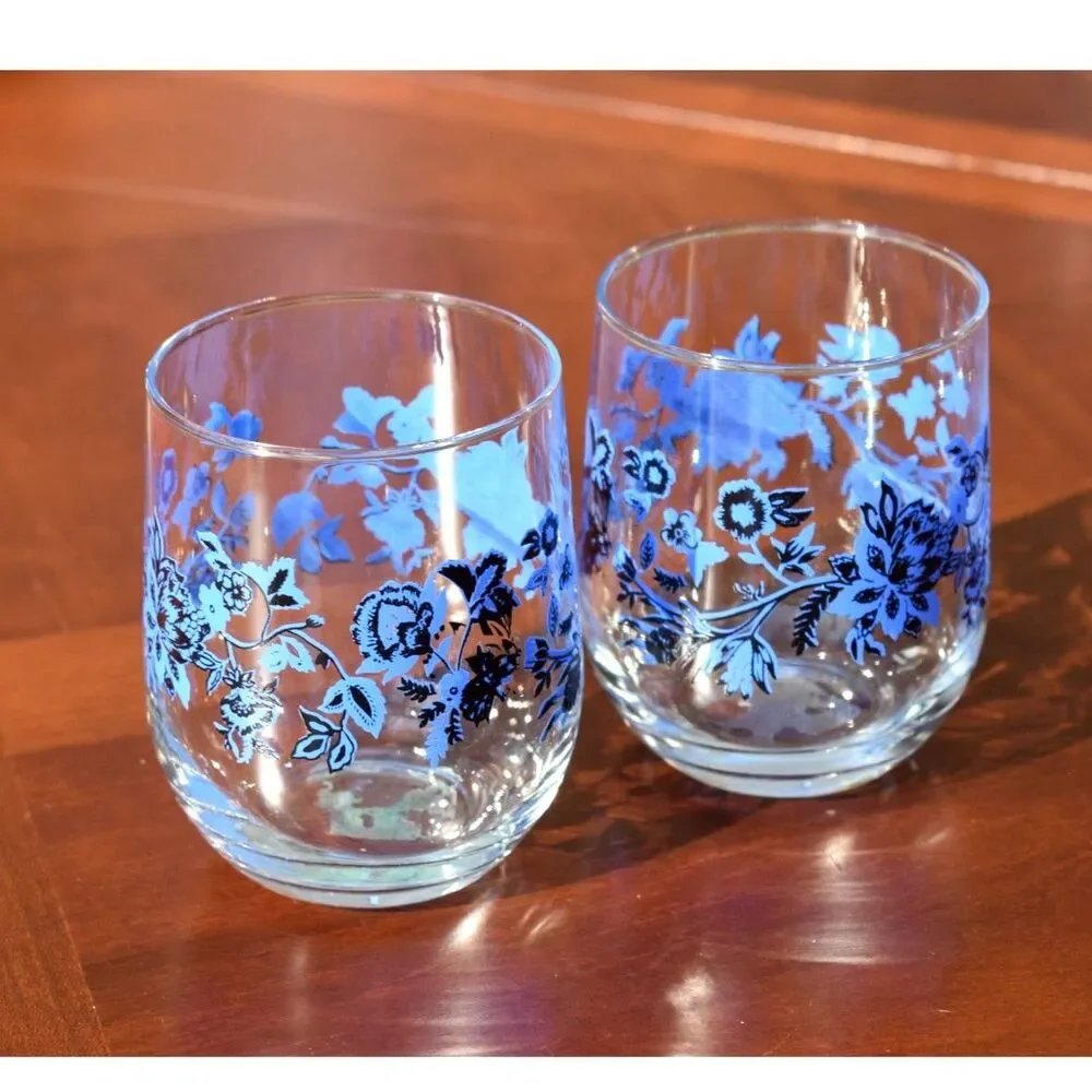Royal Norfolk Cristar Mikonos Blue Floral Highball Glasses - Set of 2 - 4